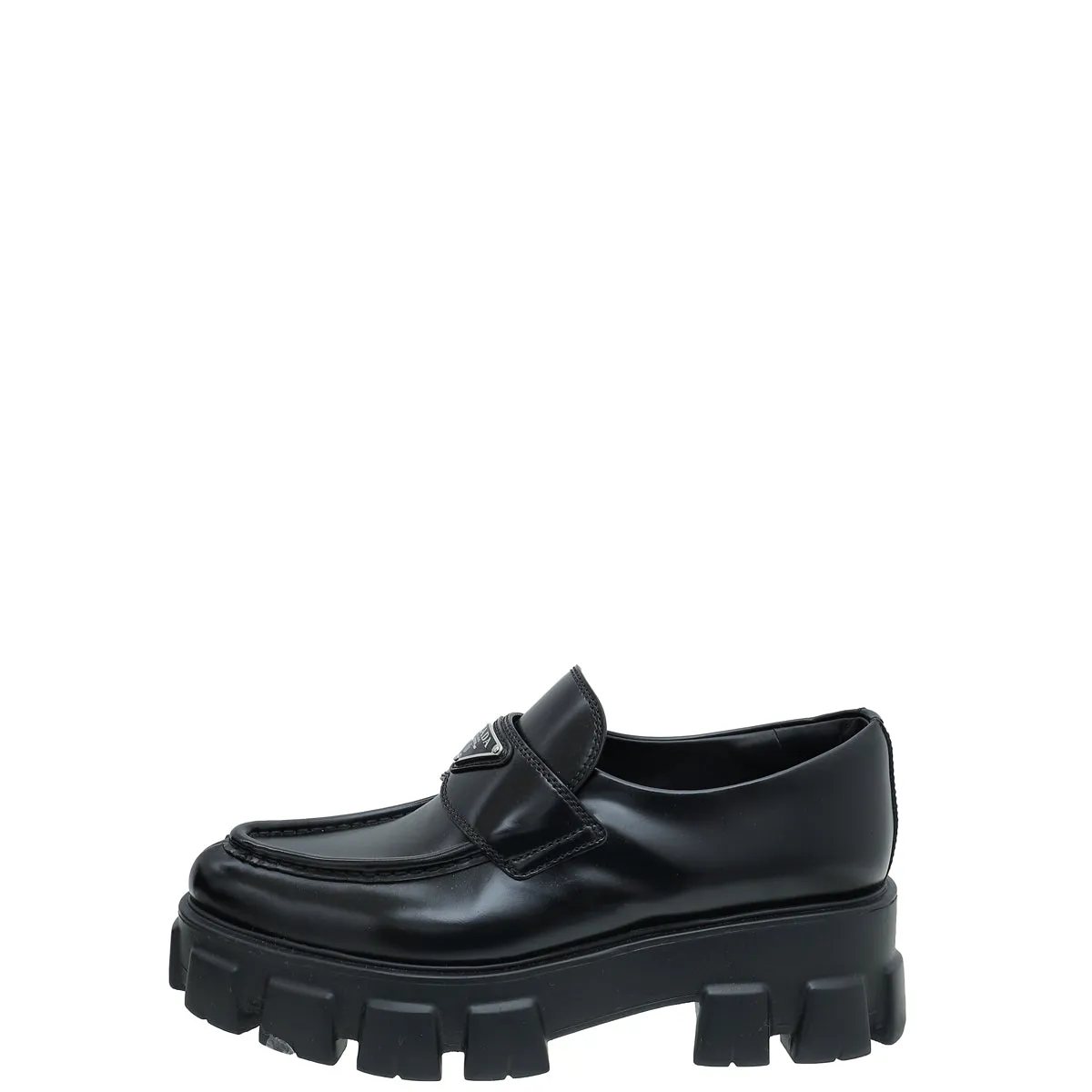 Prada Black Brushed Monolith Pointy Loafers 38.5 Water Loafers