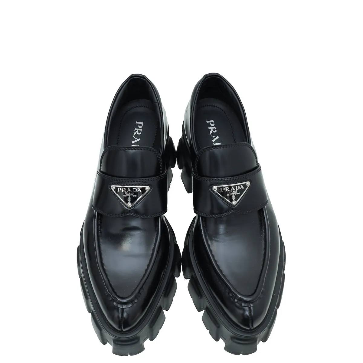 Loafers Seafood Grill Photos Prada Black Brushed Monolith Pointy Loafers 38.5