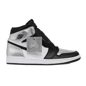 Gold Sneakers Women's Air Jordan 1 High, Silver Toe