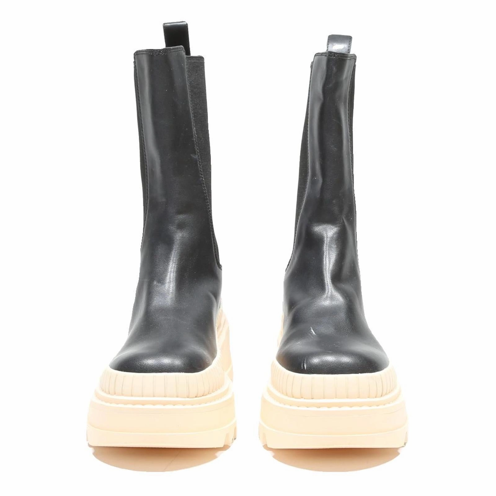 CHARLES & KEITH Womens Platform Chelsea Boots Black Leather UK 3 Chunky Sole Black Pointy Boots