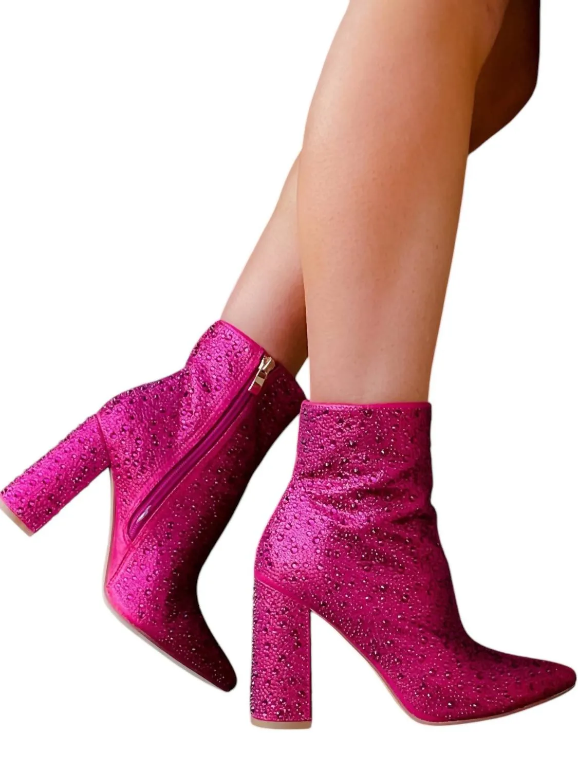 Boots For Raining Women's Social Sweetheart Rhinestone Booties In Fuchsia