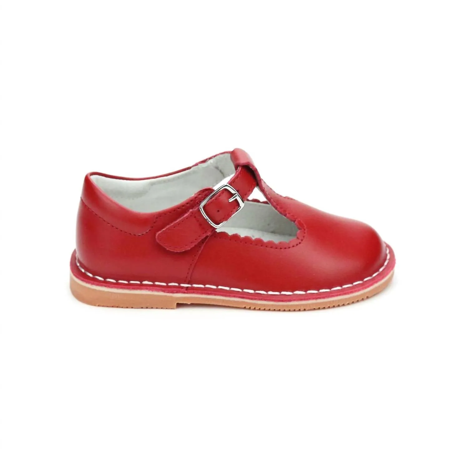 Comfortable Stylish Flat Shoes Baby Girl Selina Scalloped Mary Jane Shoe In Red
