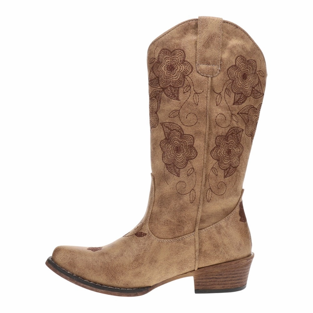 Boots Go Riley Flowers Floral Embroidered Snip Toe Pull On Cowboy Boots