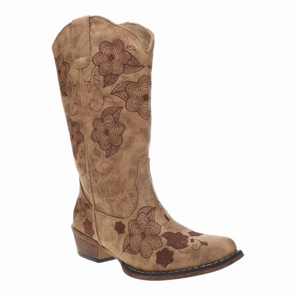 Sorel Ona Ave Boots Riley Flowers Floral Embroidered Snip Toe Pull On Cowboy Boots