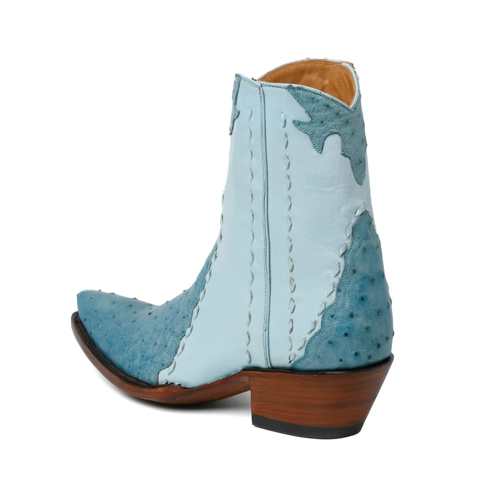 Rubber Heel Ankle Boots Ostrich Ankle Zipper - Sky Blue