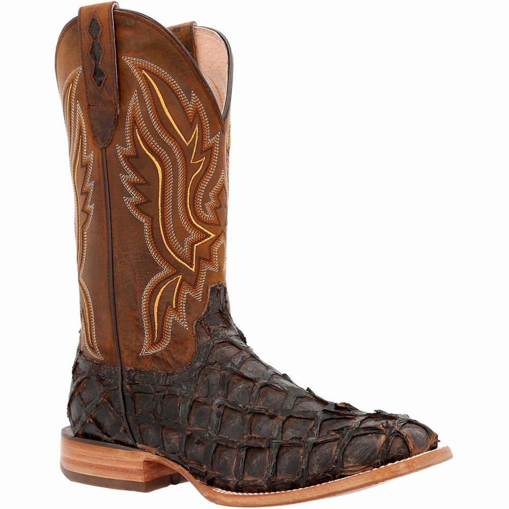 Premium Exotics Pirarucu Embroidered Square Toe Pull On Cowboy Boots Champion Boots