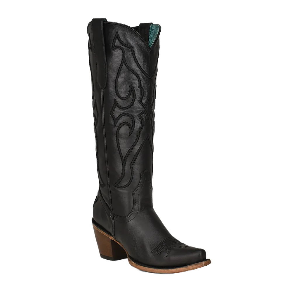 Sorel Boots Waterproof Corral Ladies Stitch Pattern & Inlay Snip Toe Black Tall Boots Z5075