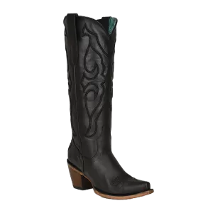 Unique Boots Corral Ladies Stitch Pattern & Inlay Snip Toe Black Tall Boots Z5075