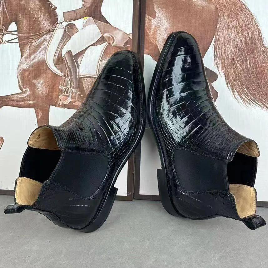 Dual Sport Boots Preorder Crocodile Skin Leather Chelsea Boots Black