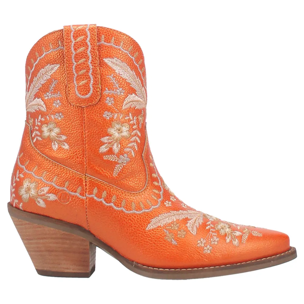 Primrose Floral Embroidered Metallic Snip Toe Cowboy Booties Most Comfortable Steel Toe Boots