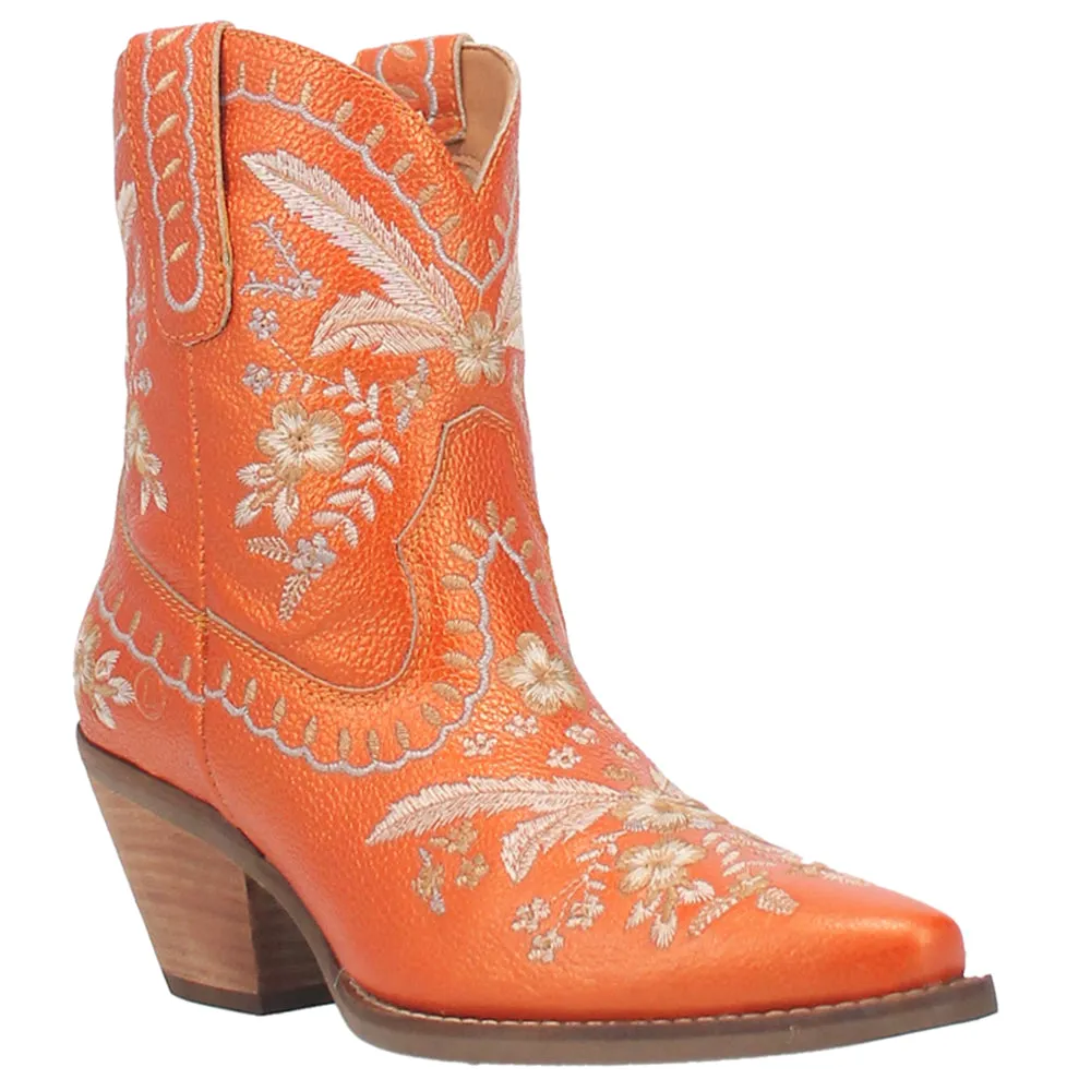 Primrose Floral Embroidered Metallic Snip Toe Cowboy Booties Fringe Western Boots