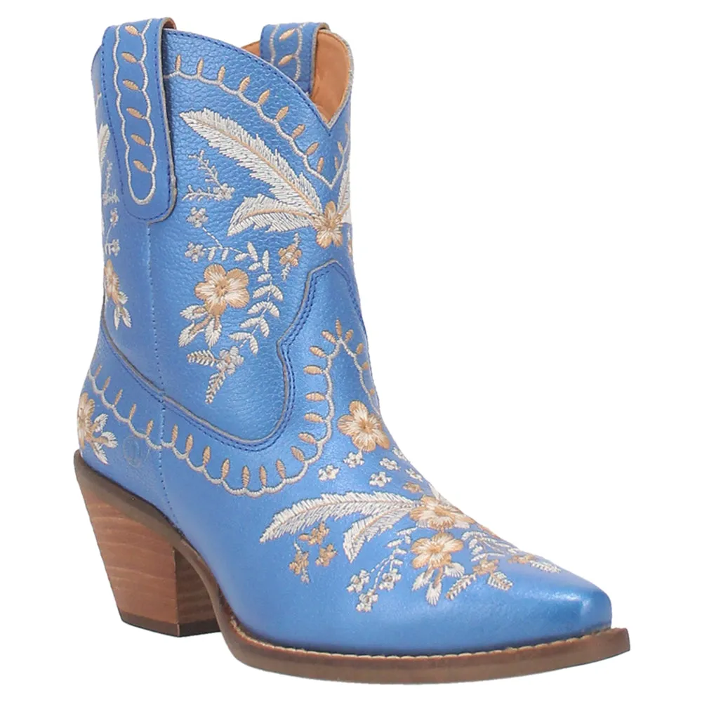 Primrose Floral Embroidered Metallic Snip Toe Cowboy Booties Tree Climbing Boots
