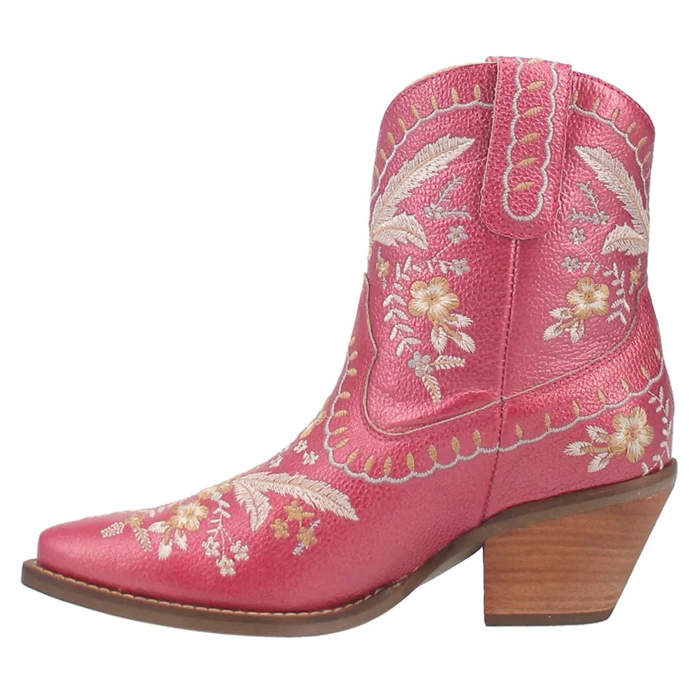 Primrose Floral Embroidered Metallic Snip Toe Cowboy Booties Designer Rubber Boots