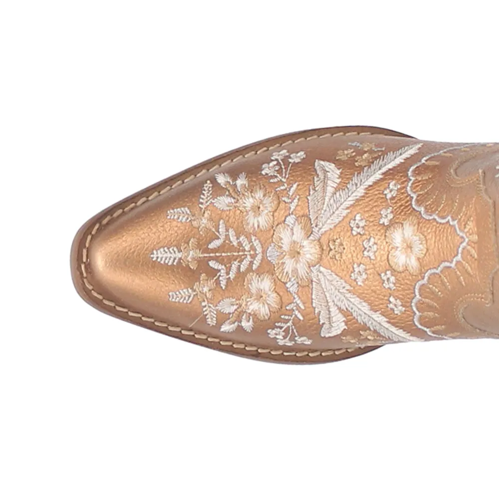 Womens Clearance Cowboy Boots Primrose Floral Embroidered Metallic Snip Toe Cowboy Booties