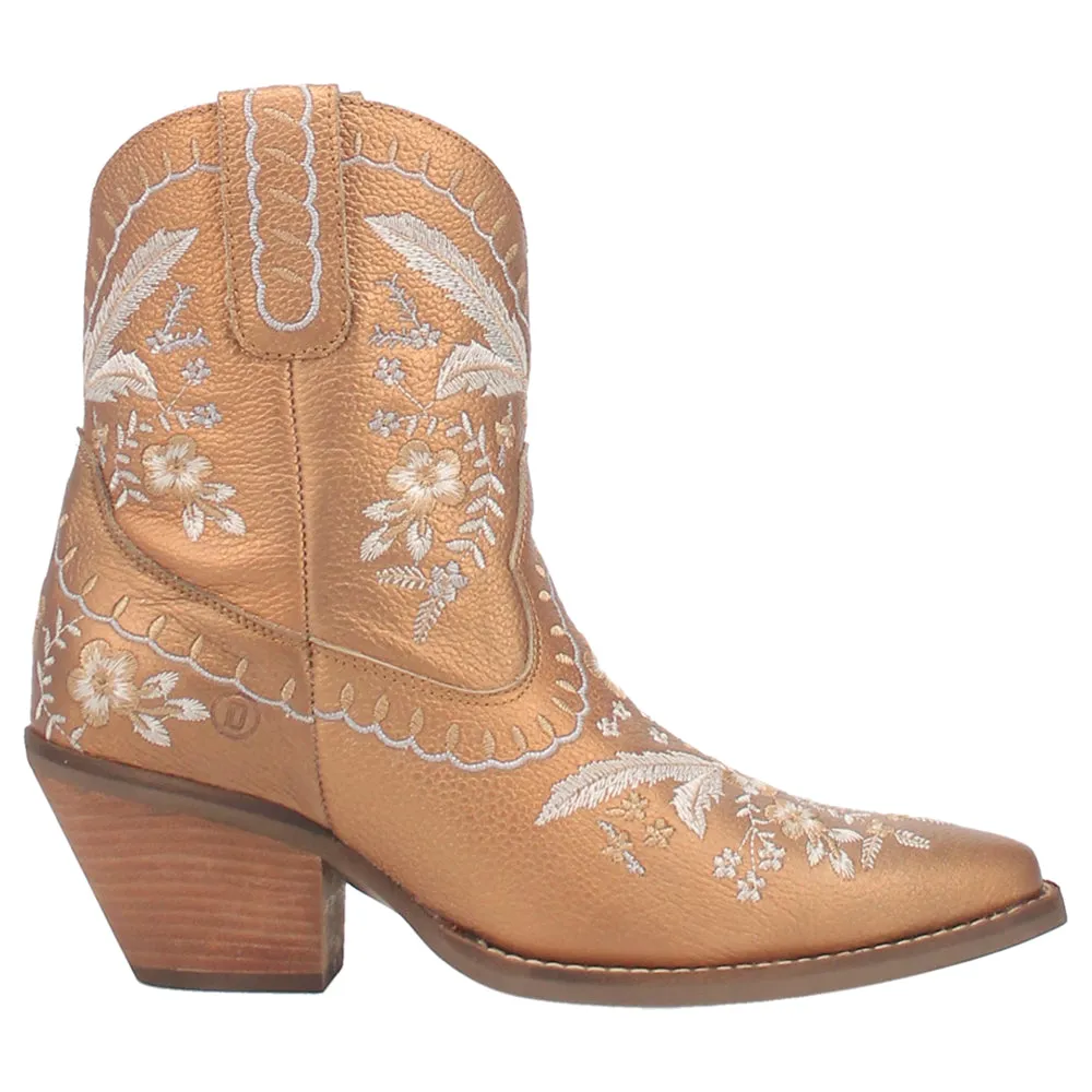 Primrose Floral Embroidered Metallic Snip Toe Cowboy Booties Boots Of Striding And Springing