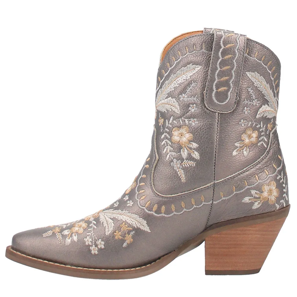 Primrose Floral Embroidered Metallic Snip Toe Cowboy Booties Fish Scale Boots
