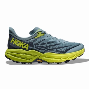 Men's Hoka Speedgoat 5, Stone Blue/Dark Citron, 12.5 2E Wide Shoes Fleet Feet