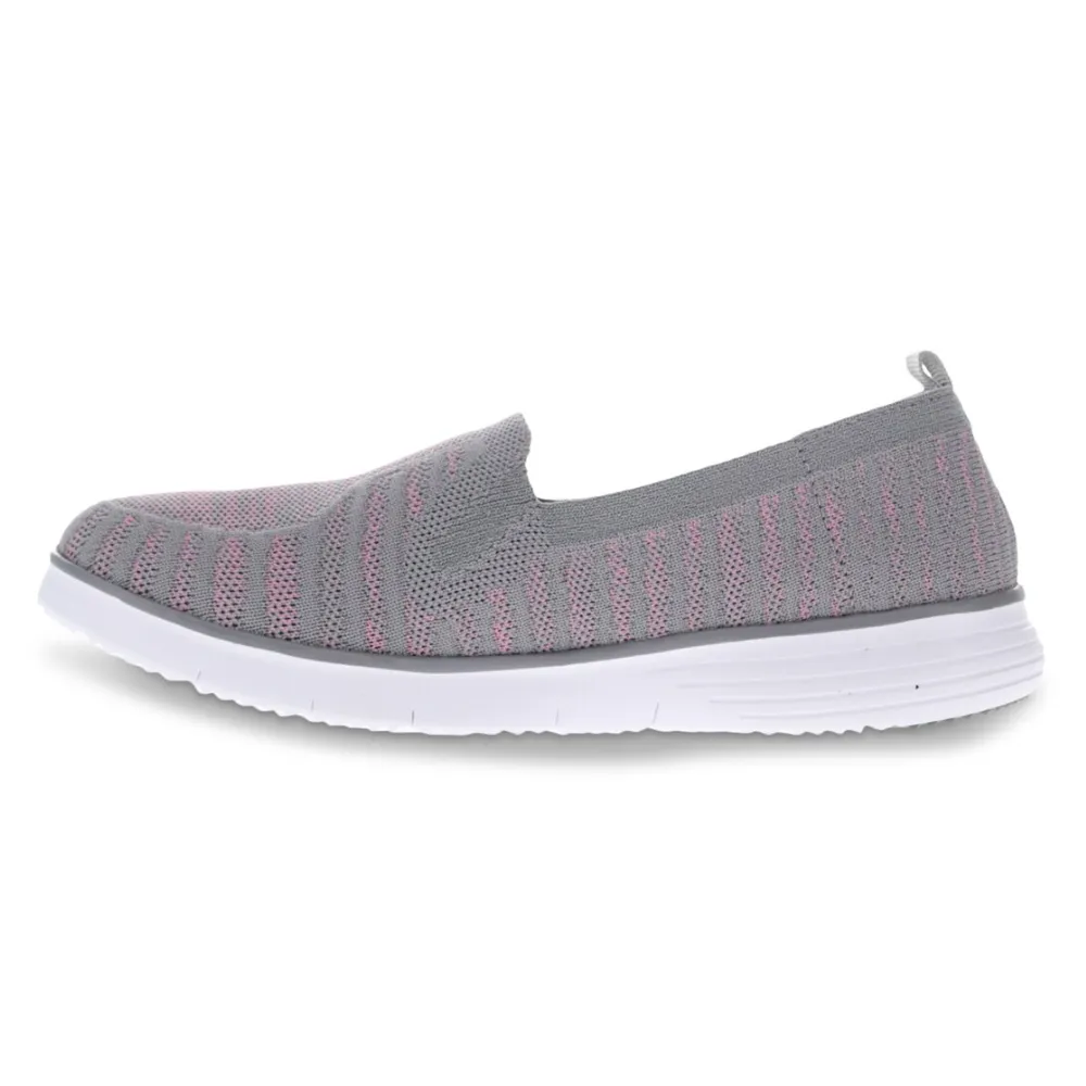 Propet Travelfit Grey/Pink Slip-On (Women's) Leather Slip Ons Max Cushion Slip On Slip On
