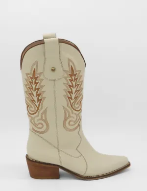 Loyal western cowboy boots in ivory leather women's shoes Wide Width Western Boots