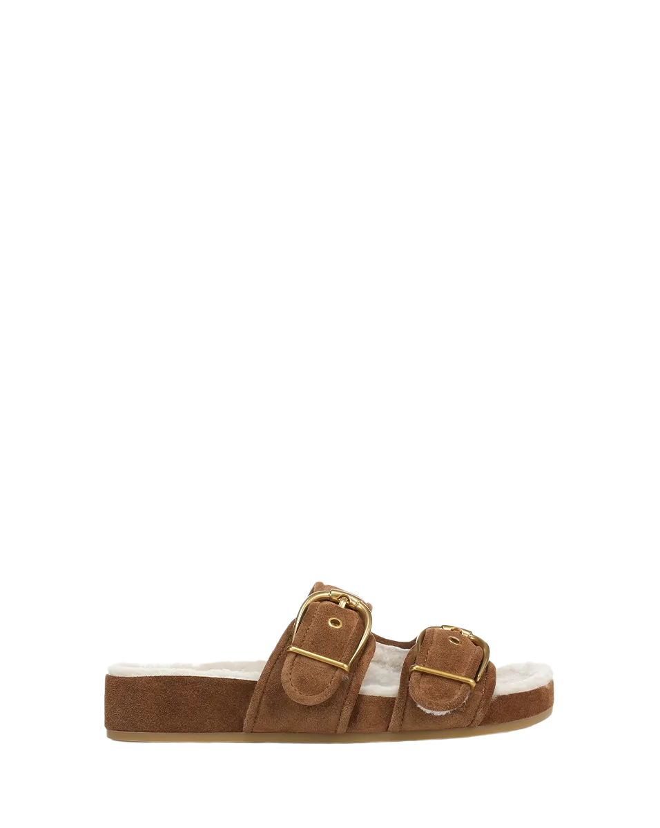 Prue Shearling Buckle Sandal Flat Orthopedic Shoes