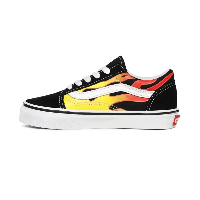 Vans scarpa sneakers da ragazzo Old Skool Flame VN0A5AOAXEY nero bianco fiamme Strawberry Sneakers