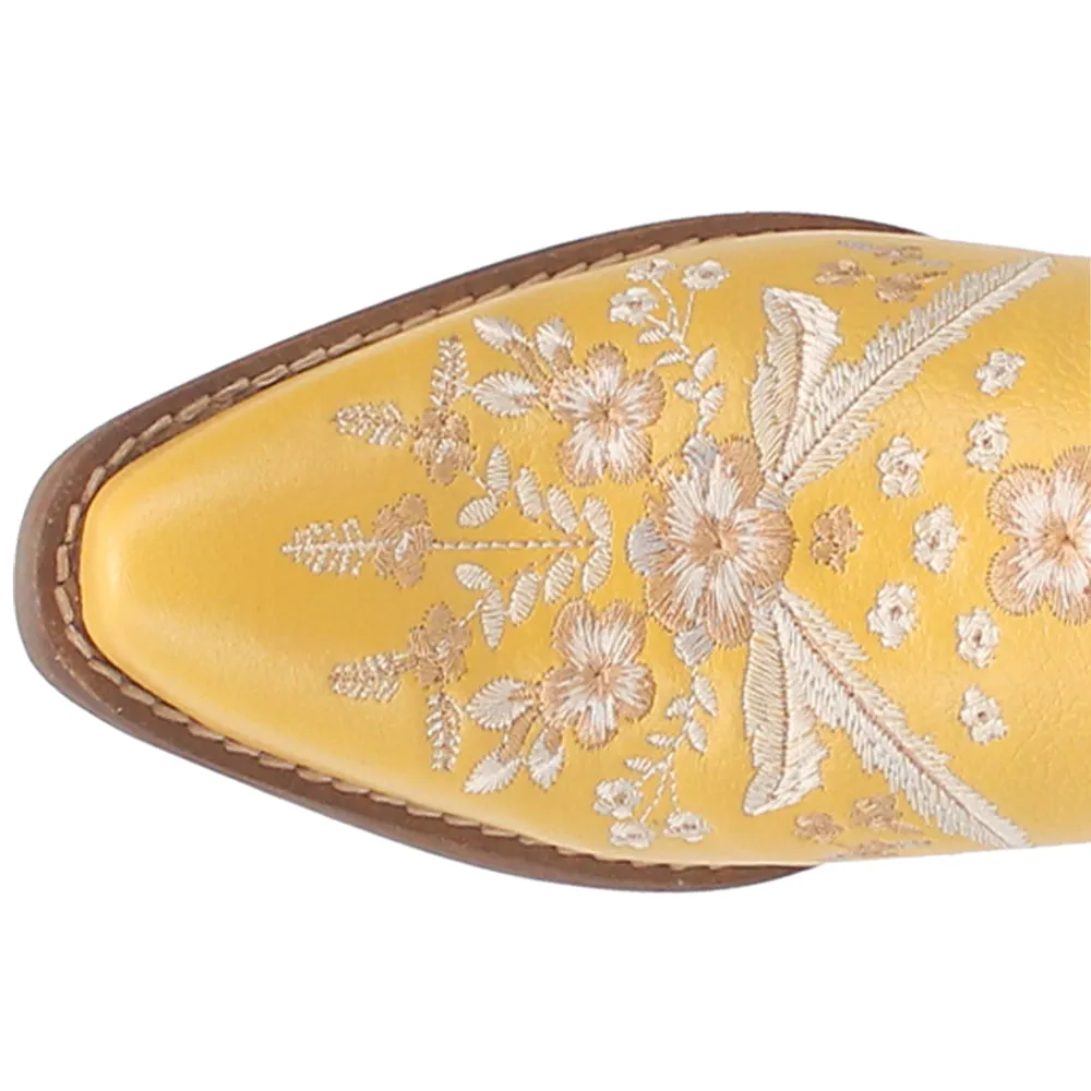 Wildflower Floral Embroidered Round Toe Mule Booties Tall Suede Boots