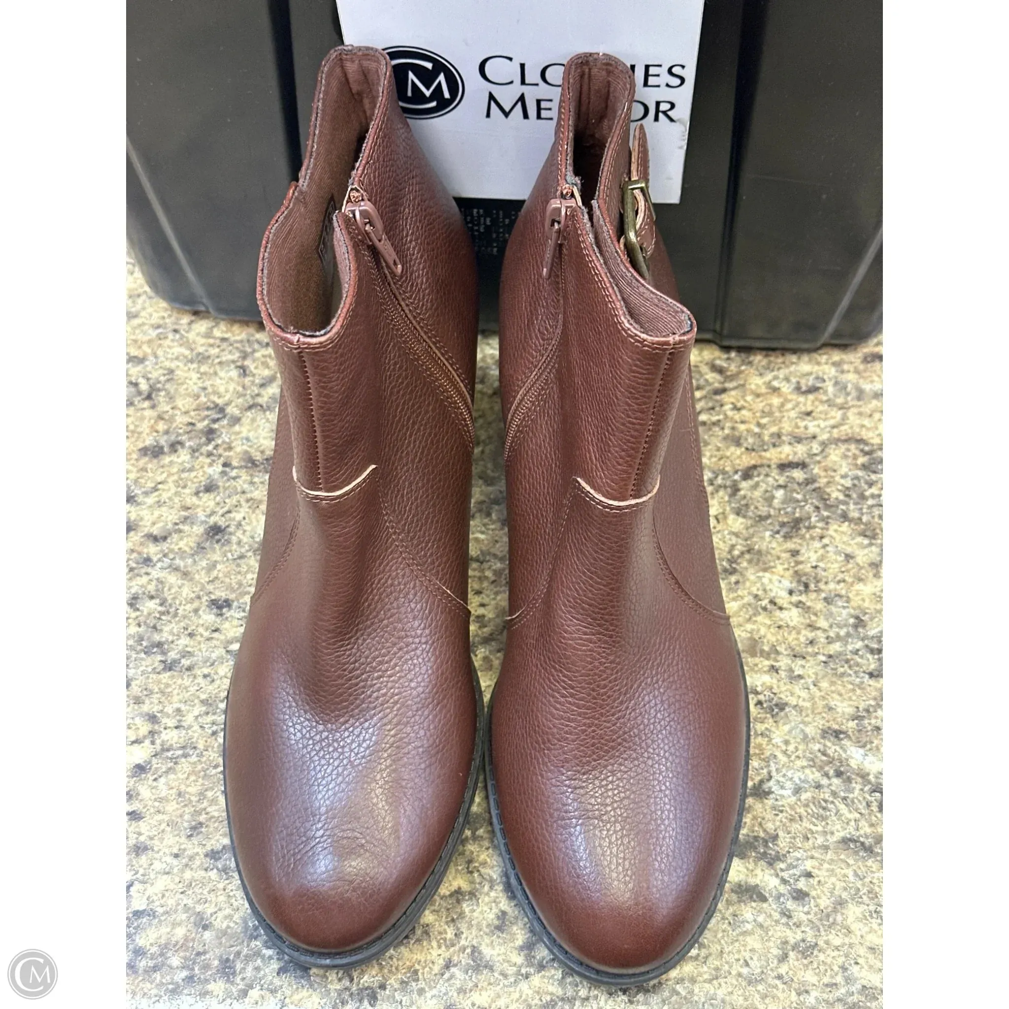 Bikers Lite Suede Ankle Boots Class Boots Ankle Heels By Clarks In Brown, Size: 10