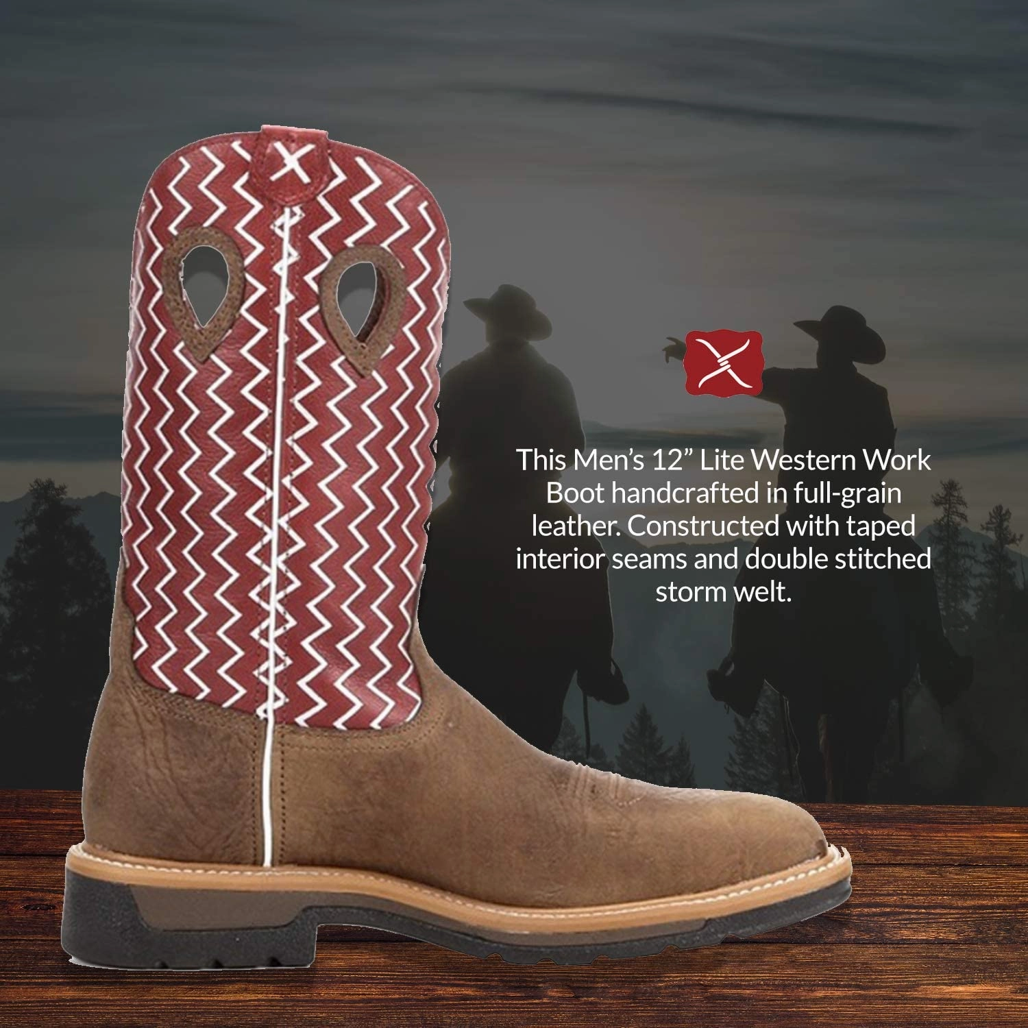 Twisted X Men's 12-Inch Lite Western Work Boot - Casual Full-Grain Leather Work Boots with Twisted X Molded Footbed for Extra Comfort - Moisture-Wicking Hard Construction Western Boots Boots Bow Back