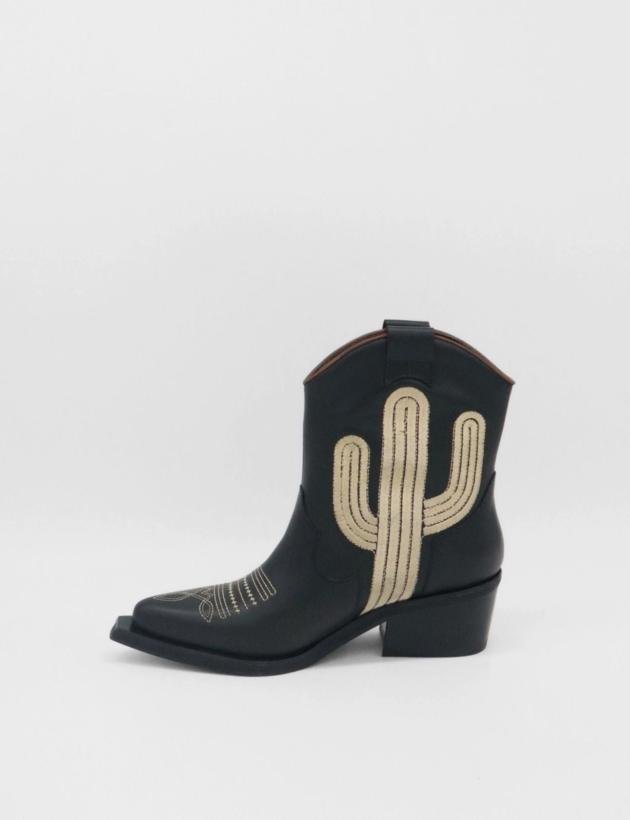 Oasis western cowboy boots in black leather women's shoes Ankle Boots Leather