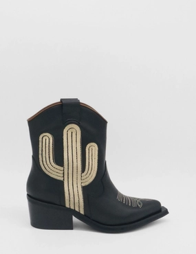 Ankle Boots Tie Up Oasis western cowboy boots in black leather women's shoes