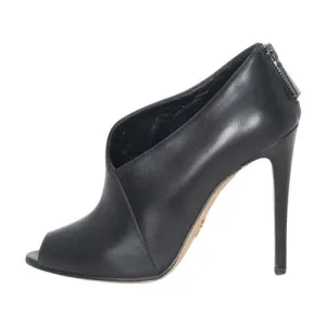 Prada Leather Asymmetric Peep-Toe Booties Fuzzy Boots Near Me
