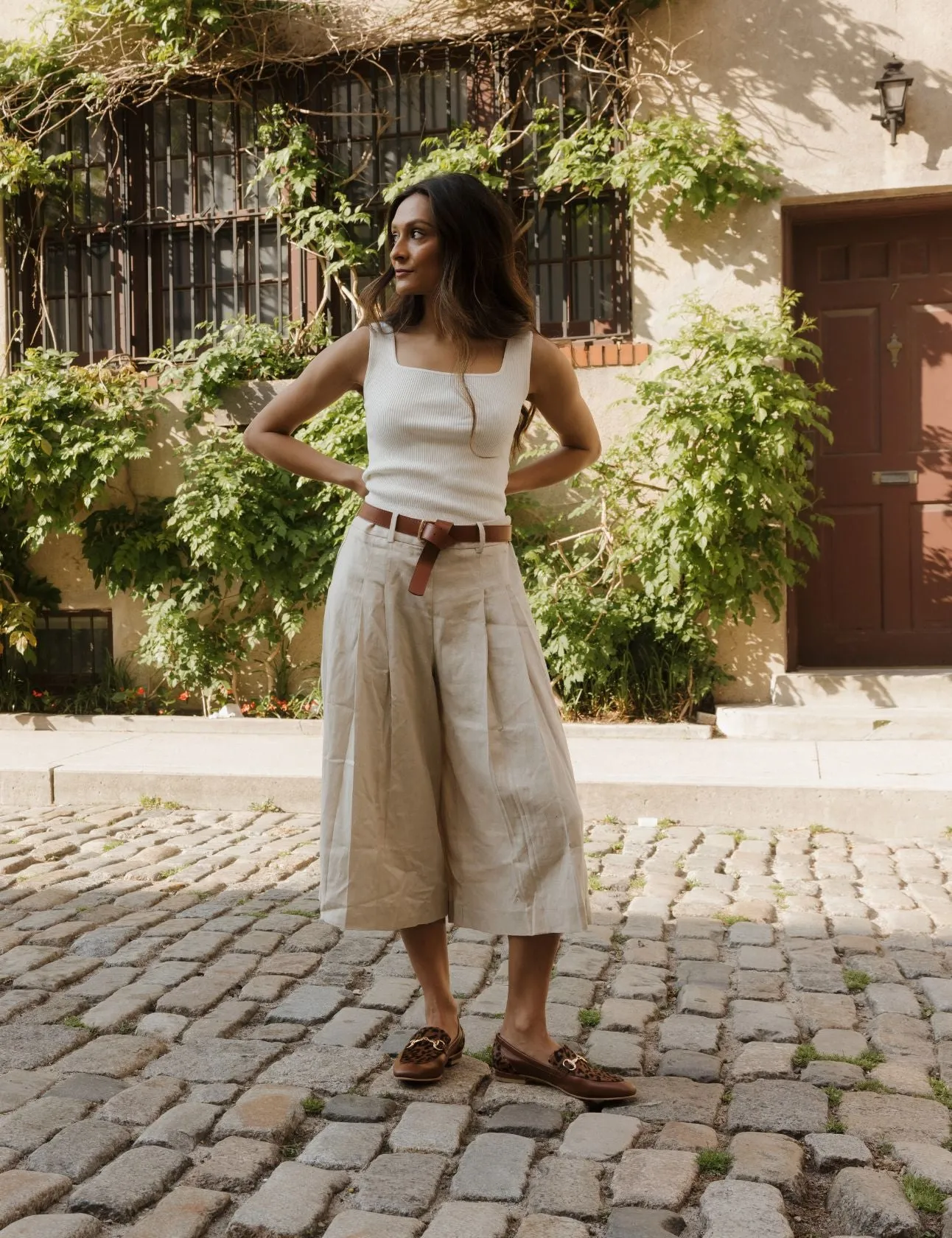 Natural loafers in brown leopard print cowhide leather womens shoes Made In Usa Loafers