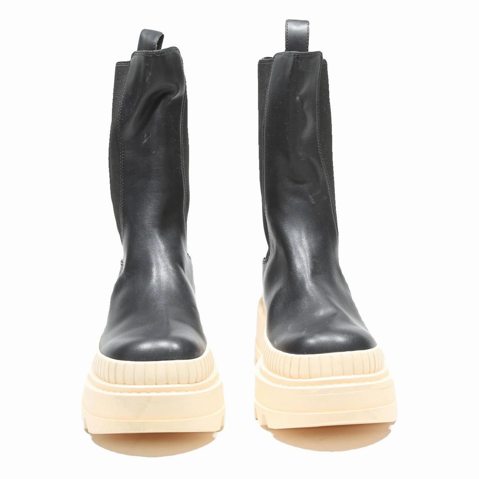 Crepe Sole Cowboy Boots CHARLES & KEITH Womens Chelsea Boots Black Leather UK 3 Chunky Sole Comfortable