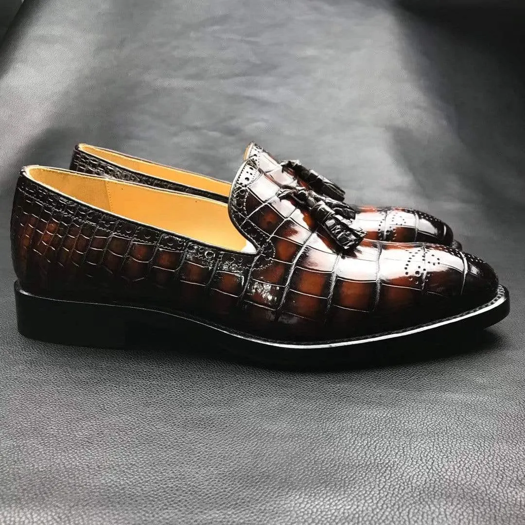 Fitflop Loafers Crocodile Shoes Genuine Crocodile Leather Penny Casual  Tassel Loafers Brogue Shoes