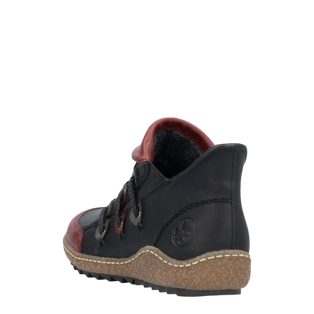 Rieker Women's Liv 82 Low Side Zip Boot in Black/Wine Cowgirl Boots Size 3