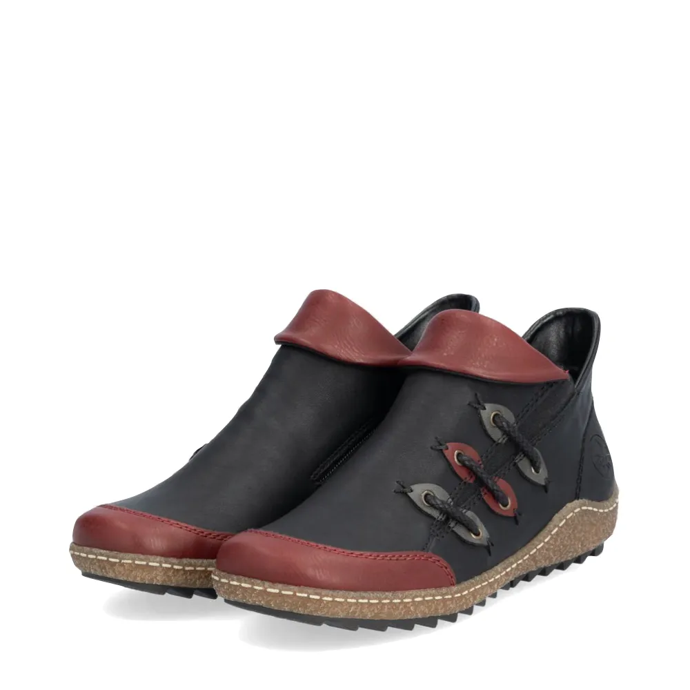 Metatarsal Boots Rieker Women's Liv 82 Low Side Zip Boot in Black/Wine