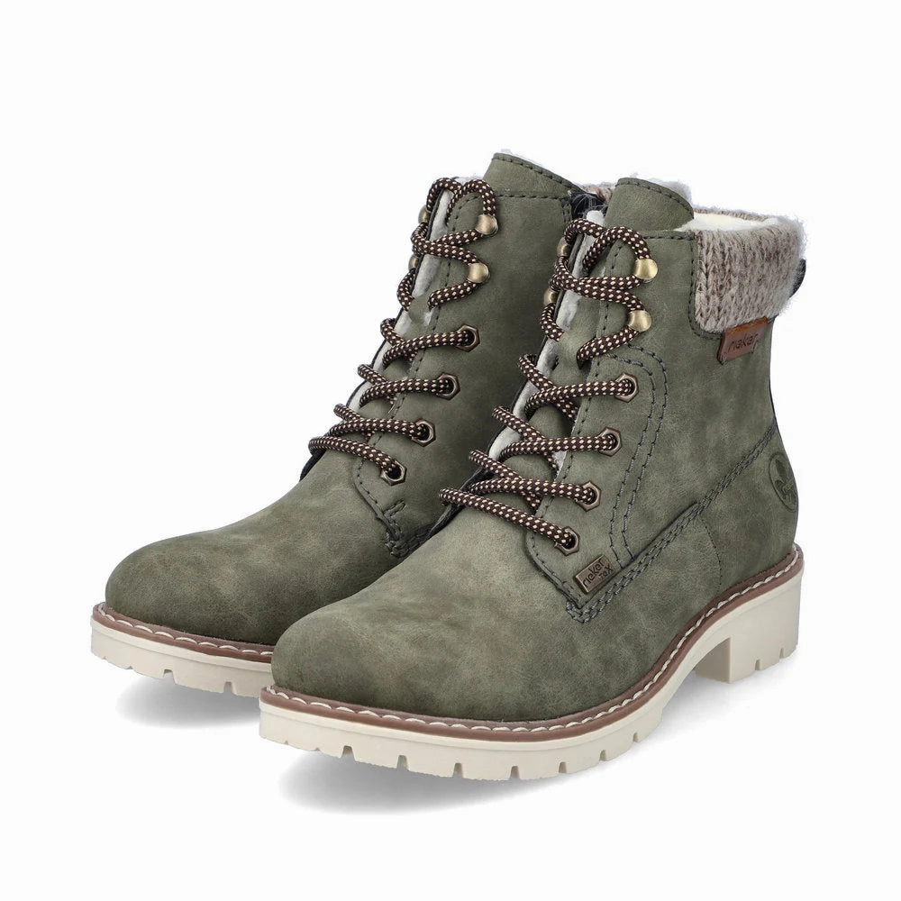 Flat Waterproof Ankle Boots Rieker Women's Sabrina 18 Fur lined Ankle Boot - Liane/Mogano/Stein