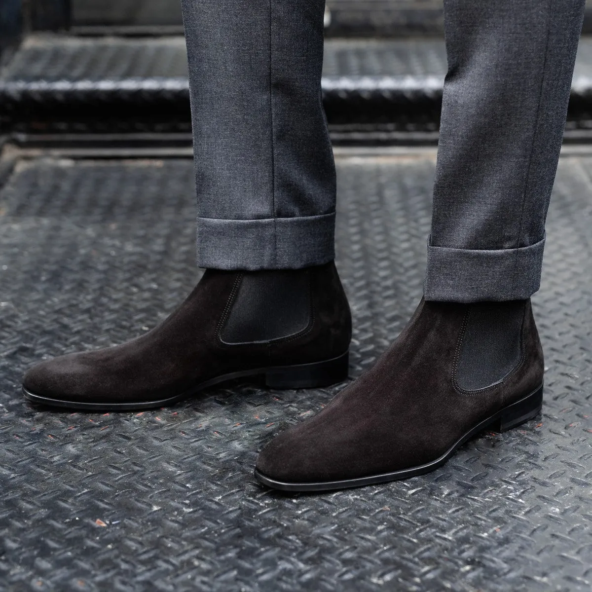 The Dean Chelsea Boot - Nero Suede Patent Leather Boots