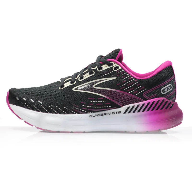 Running Shoes At Sporting Goods Brooks Glycerin GTS 20 Women's Running Shoe - Black/Fuchsia/Linen