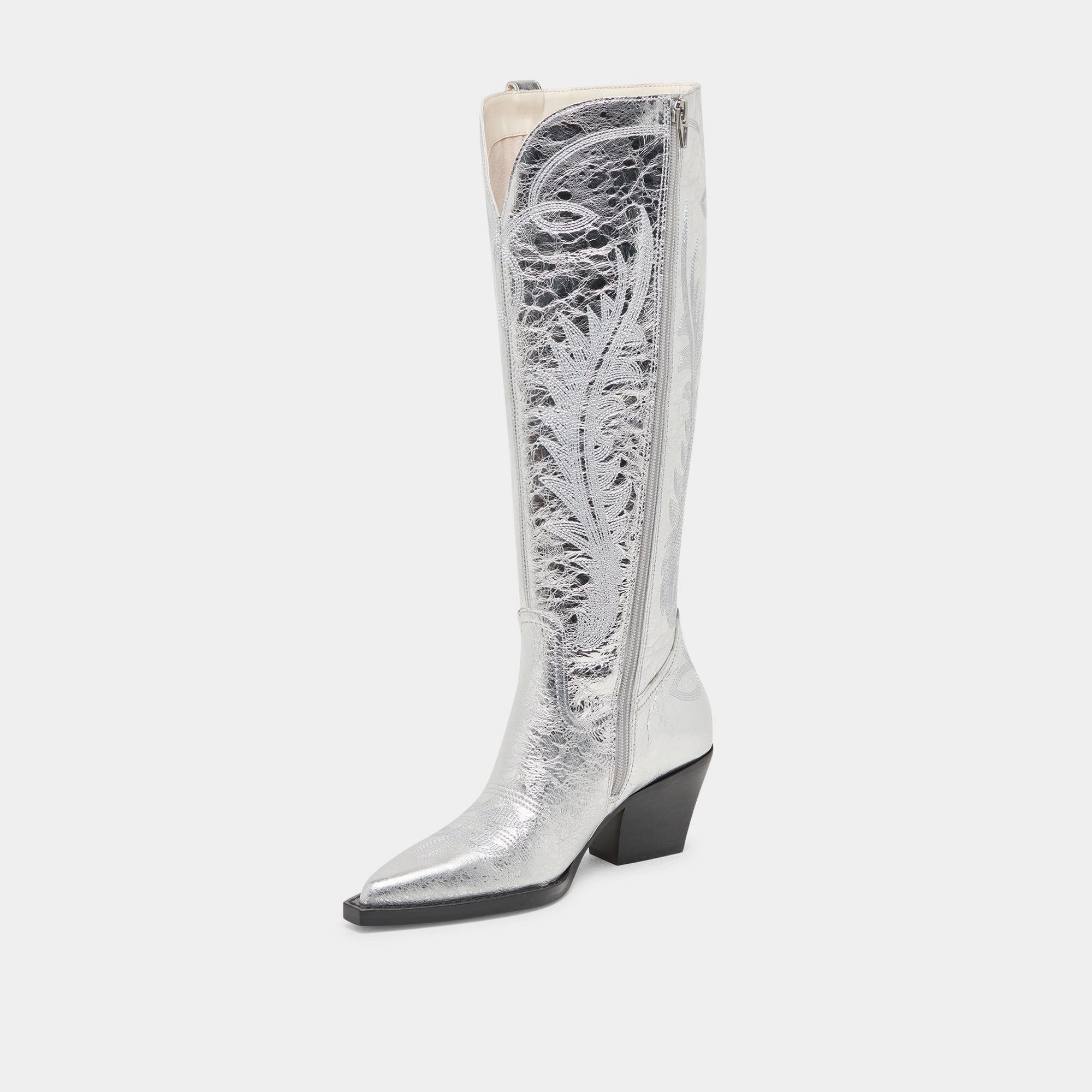 RYATT EXTRA WIDE CALF BOOTS SILVER DISTRESSED LEATHER Heeled Chelsea Boots