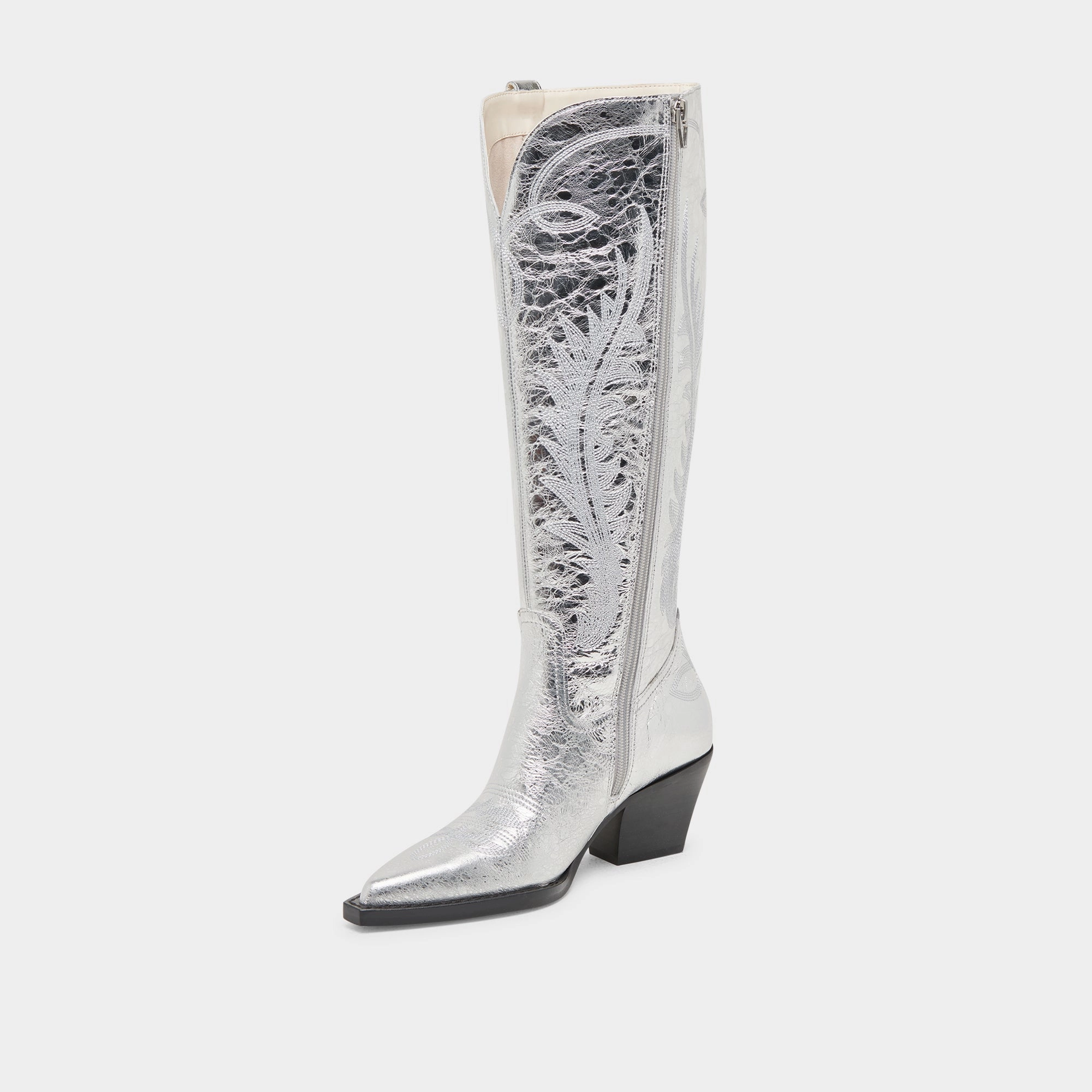 RYATT EXTRA WIDE CALF BOOTS SILVER DISTRESSED LEATHER Combat Boots Fashion
