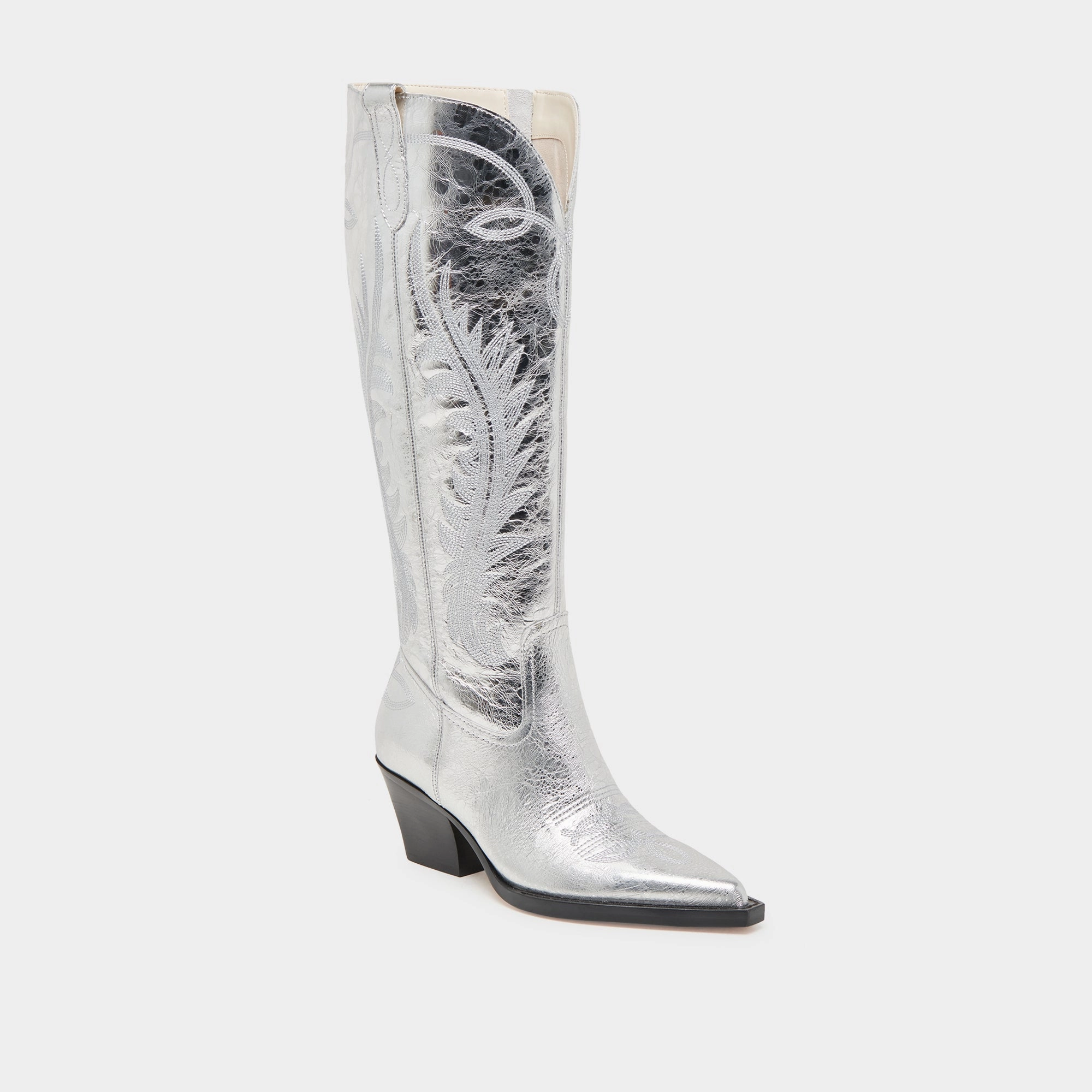 RYATT EXTRA WIDE CALF BOOTS SILVER DISTRESSED LEATHER Ostrich Skin Boots