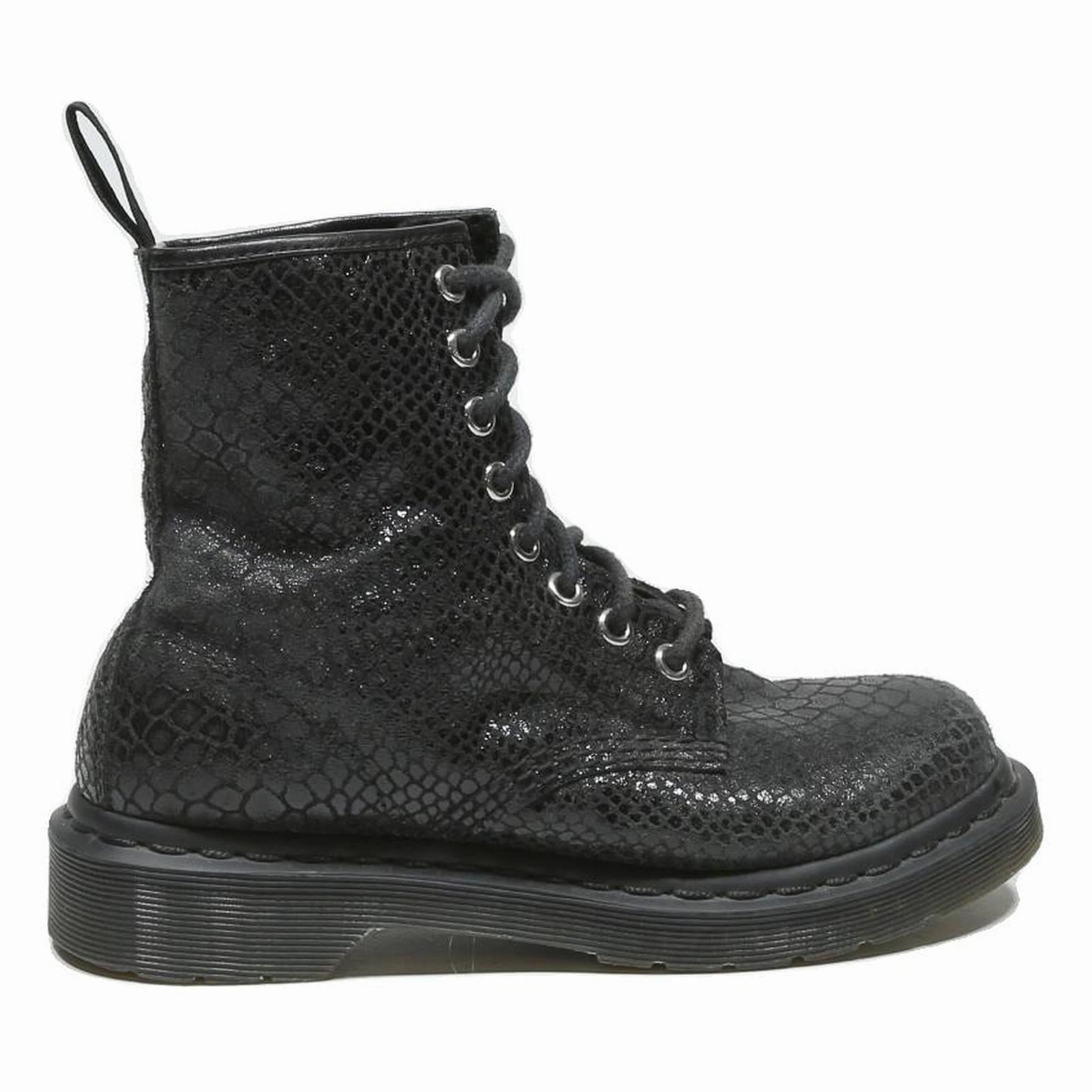 DR MARTENS Womens Lace-Up Boots Black Leather UK 3 Stylish Durable Combat Wear Icon Stormhawk Boots