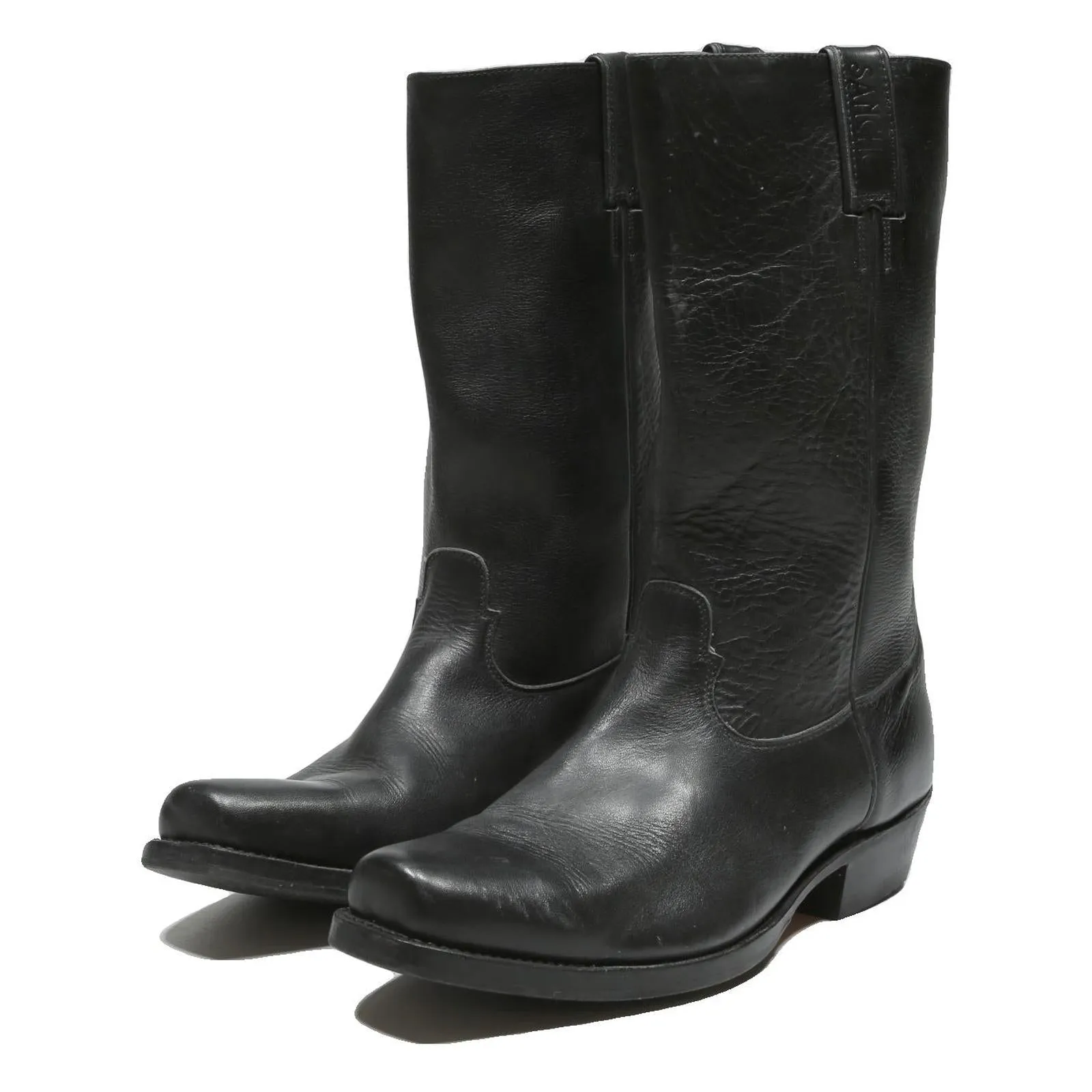 Calf Length Boots SANCHO Mens Black Leather Cowboy Boots UK 9.5 Classic Western Style Footwear