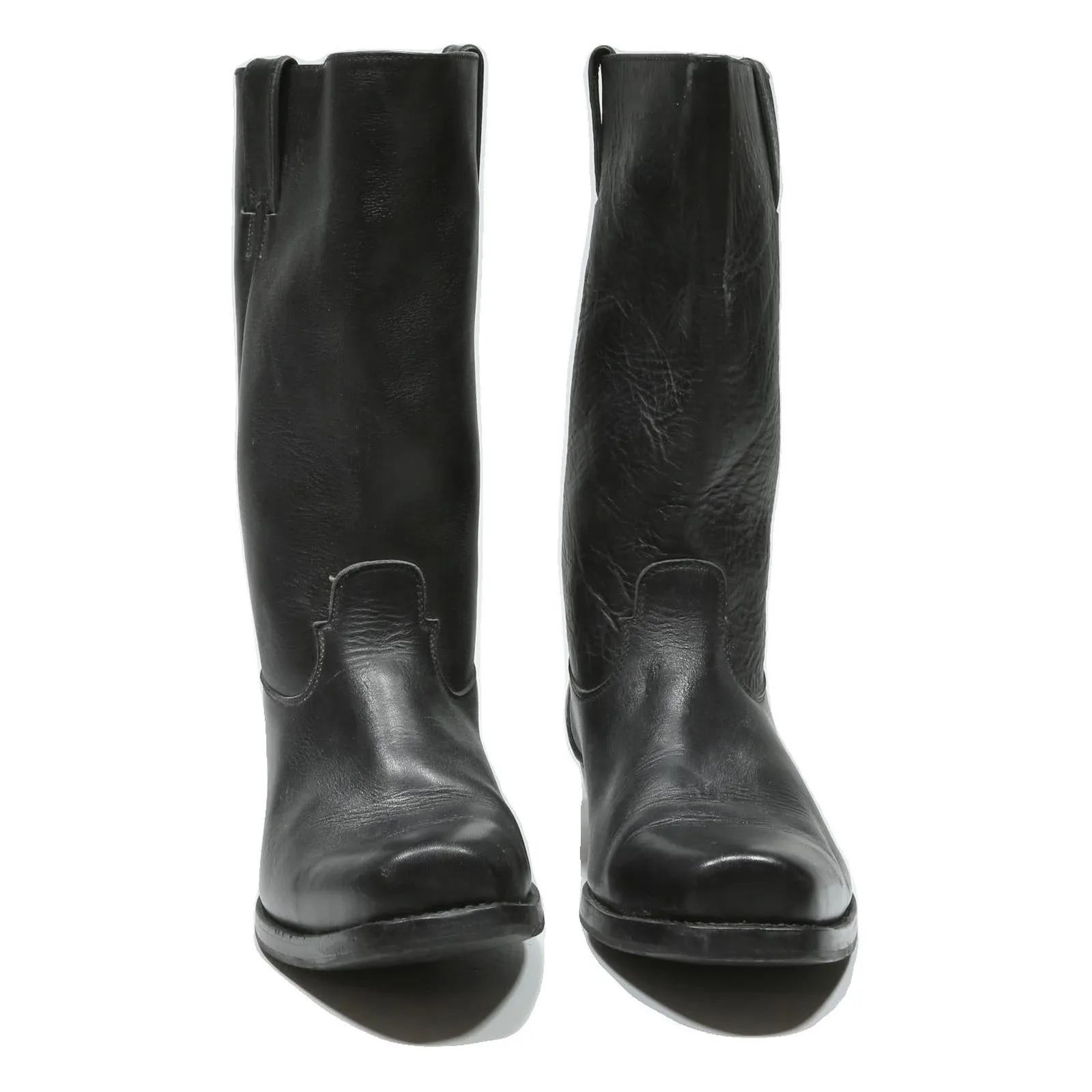 SANCHO Mens Black Leather Cowboy Boots UK 9.5 Classic Western Style Footwear Light Steel Toe Boots