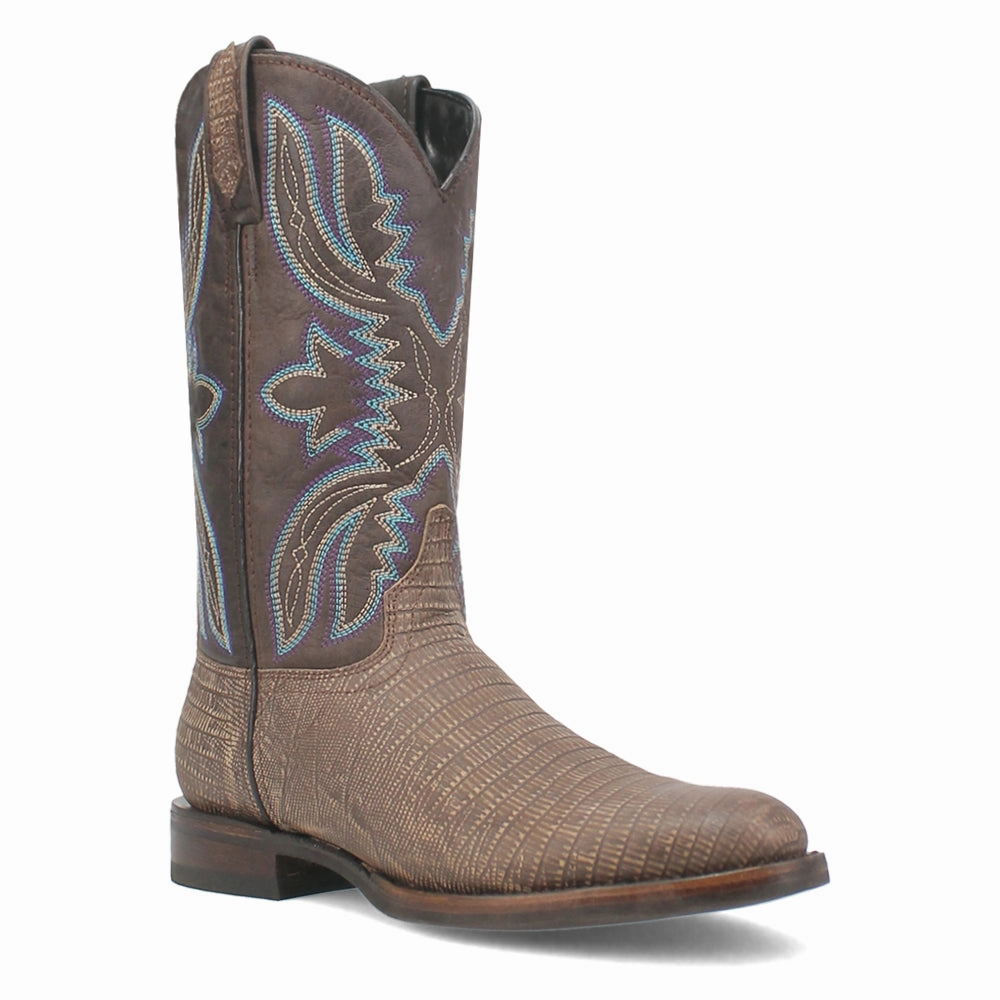 Saw Buck Embroidered Lizard Print Round Toe Cowboy Boots Camo Rubber Boots