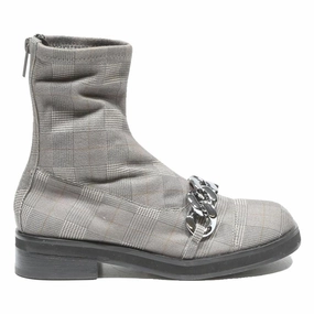 Glove Boots CHARLES & KEITH Womens Chelsea Boots Grey Check Synthetic UK 3 Chain Detail