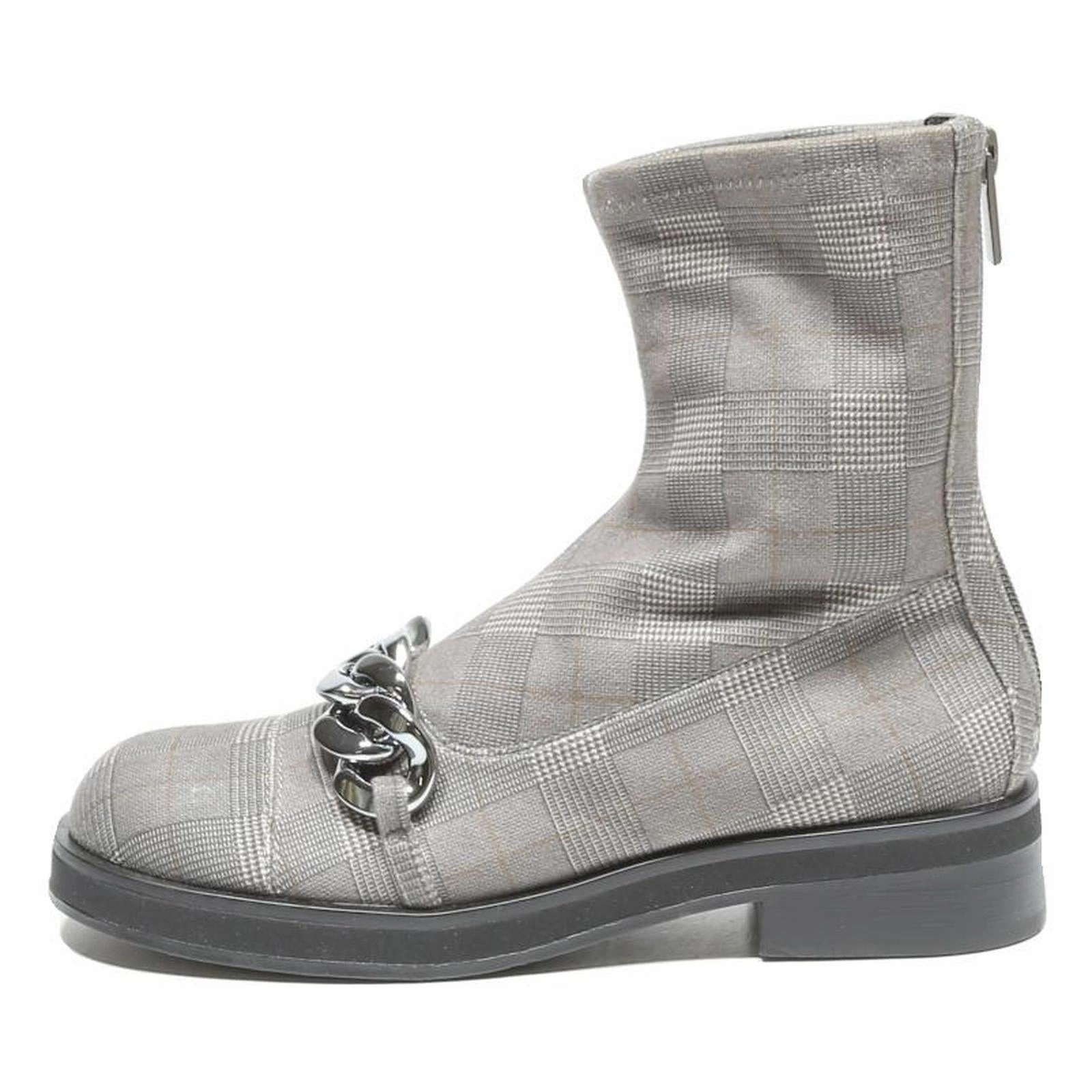 CHARLES & KEITH Womens Chelsea Boots Grey Check Synthetic UK 3 Chain Detail Top Rated Hunting Boots