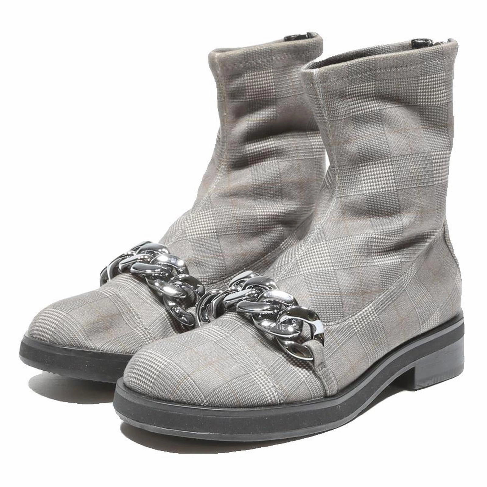Teva Hiker Boots CHARLES & KEITH Womens Chelsea Boots Grey Check Synthetic UK 3 Chain Detail