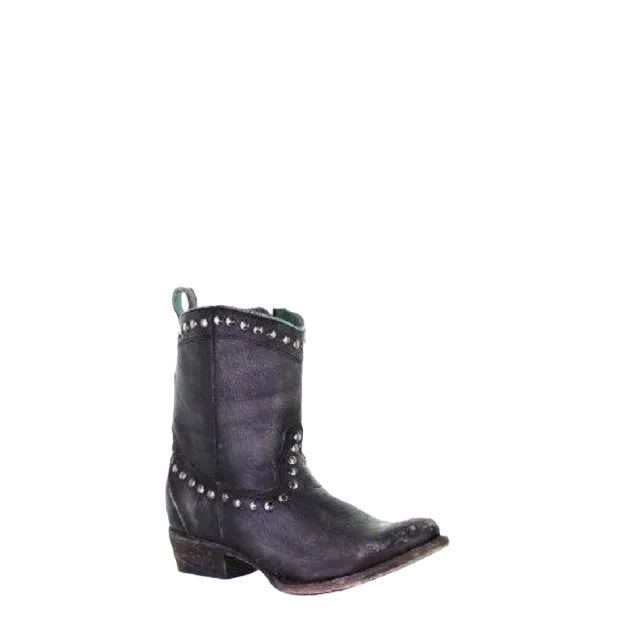 Daytona Boots Corral Ladies Black Zipper & Studs Round Toe Boots C3714